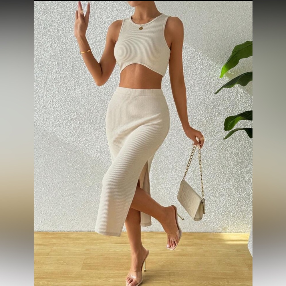 Elegant Cream Ribbed set